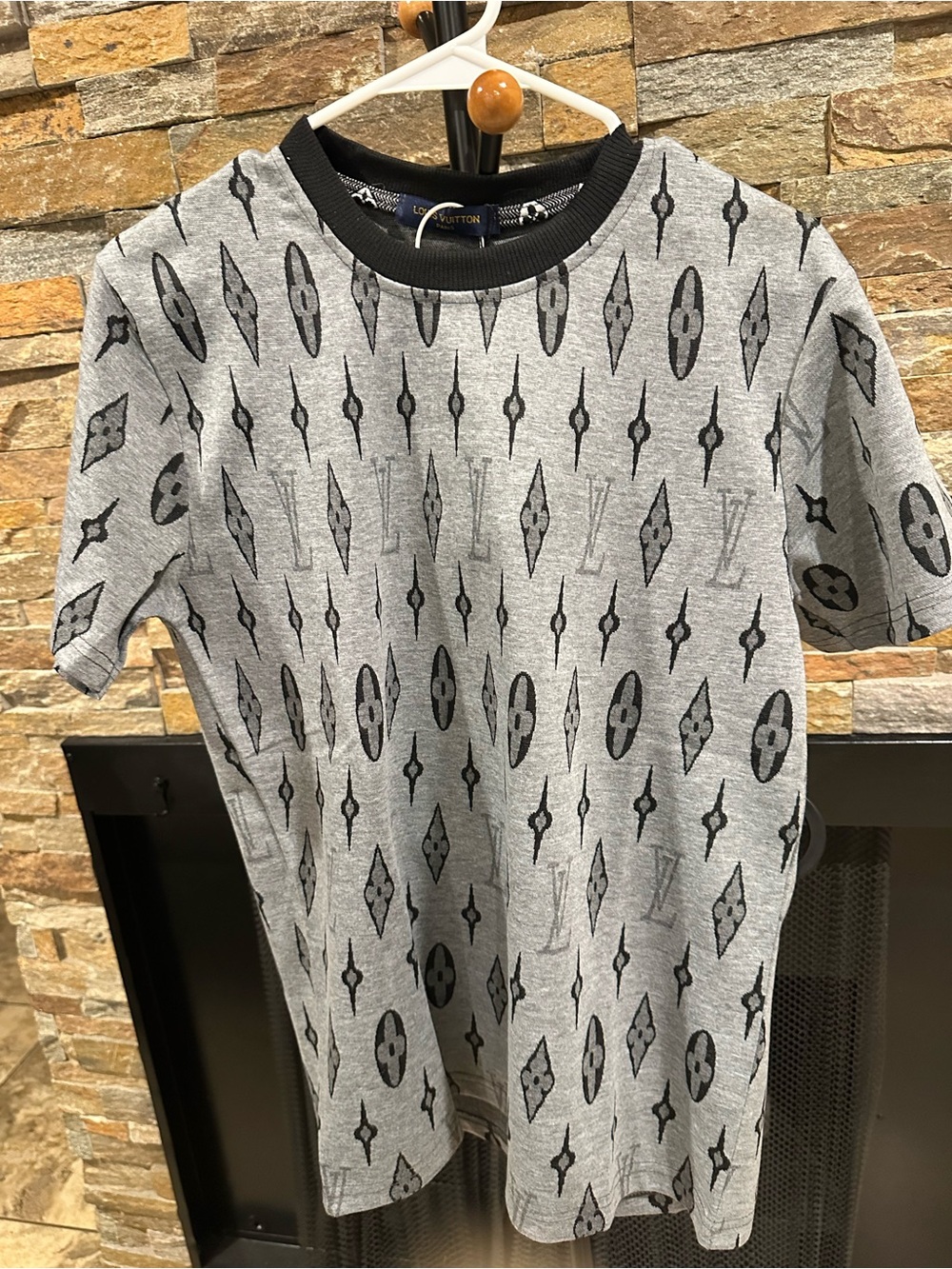 Gray Patterned Men's Crew Neck T-Shirt size S
